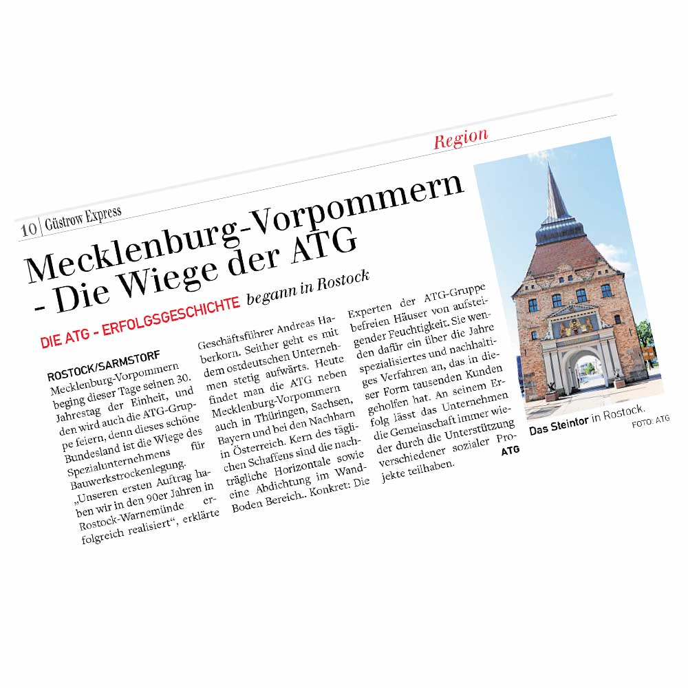 Zeitungsartikel Die ATG - Erfolgsgeschichte begann in Rostock